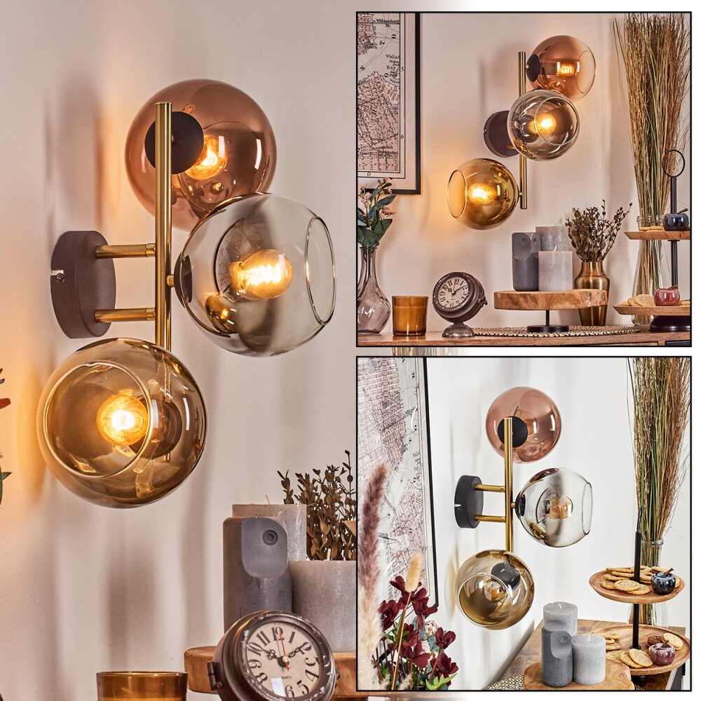 Koyoto Boule lumineuse, Applique murale Or, Noir, 3 lumières main product photo