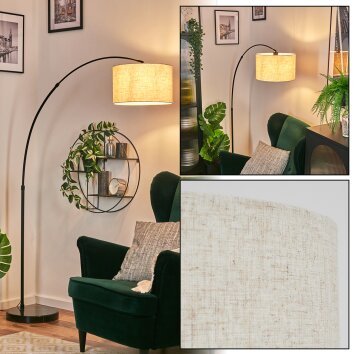 Bassagoda Lampadaire, Lampadaires arc Noir, 1 lumière, Abat-jour en tissu