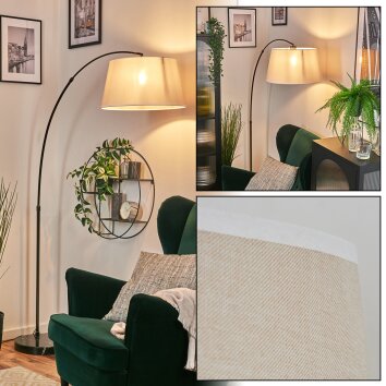 Bassagoda Lampadaire, Lampadaires arc Chrome, Noir, 1 lumière, Abat-jour en tissu