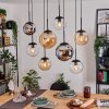 Gastor Suspension, Boule lumineuse, Suspension Ambre, Chrome, Clair, Fumé, 8 lumières