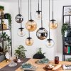 Gastor Suspension, Boule lumineuse, Suspension Ambre, Chrome, Clair, Fumé, 8 lumières
