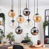 Gastor Suspension, Boule lumineuse, Suspension Ambre, Chrome, Clair, Fumé, 8 lumières