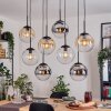 Gastor Suspension, Boule lumineuse, Suspension Ambre, Chrome, Clair, Fumé, 8 lumières