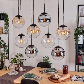 Gastor Suspension, Boule lumineuse, Suspension Ambre, Chrome, Clair, Fumé, 8 lumières