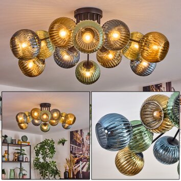 Koyoto Plafonnier, Boule lumineuse 89 cm Bleu, Or, Vert, 12 lumières