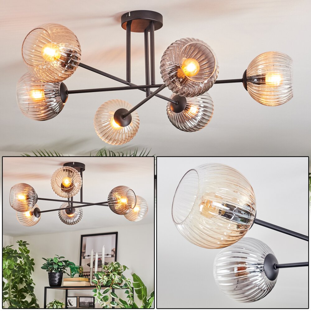 Koyoto Plafonnier, Boule lumineuse 80 cm Ambre, Clair, Fumé, 6 lumières main product photo
