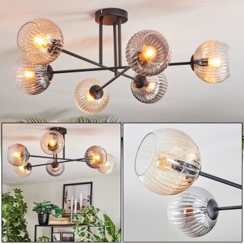 Koyoto Plafonnier, Boule lumineuse 80 cm Ambre, Clair, Fumé, 6 lumières