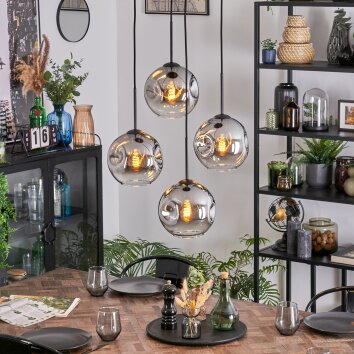 Ripoll Boule lumineuse, Suspension grappe Chrome, Clair, Fumé, 4 lumières