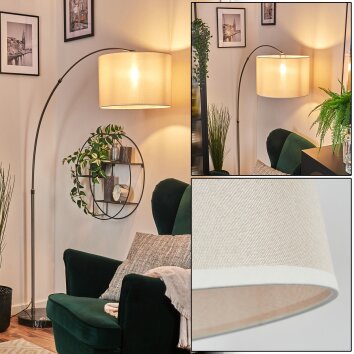 Bassagoda Lampadaire, Lampadaires arc Nickel mat, Noir, 1 lumière, Abat-jour en tissu