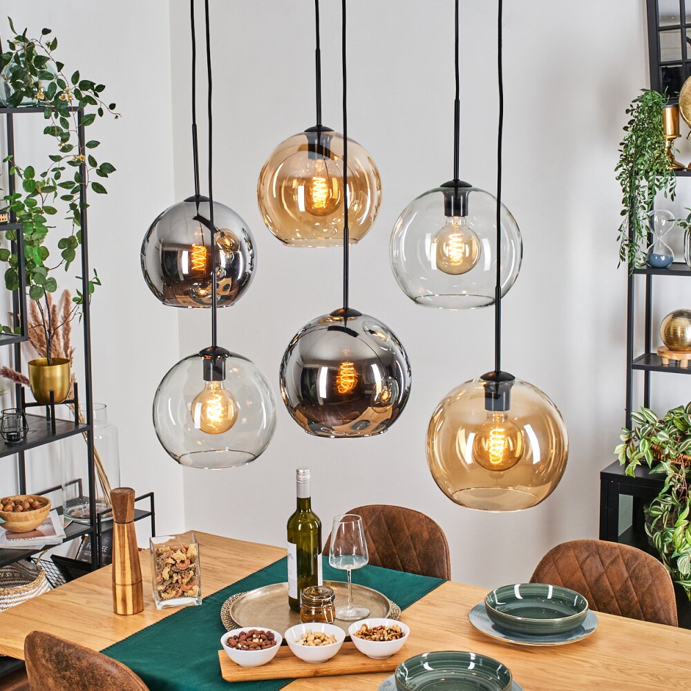 Koyoto Suspension, Boule lumineuse, Suspension Ambre, Chrome, Clair, Fumé, 6 lumières main product photo