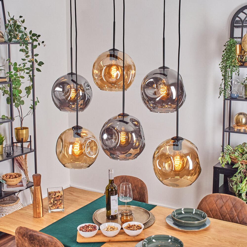 Ripoll Suspension, Boule lumineuse, Suspension Ambre, Fumé, 6 lumières main product photo