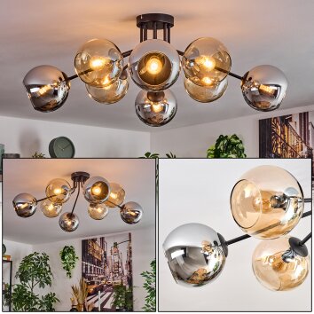 Koyoto Plafonnier, Boule lumineuse 85 cm Ambre, Chrome, Fumé, 8 lumières