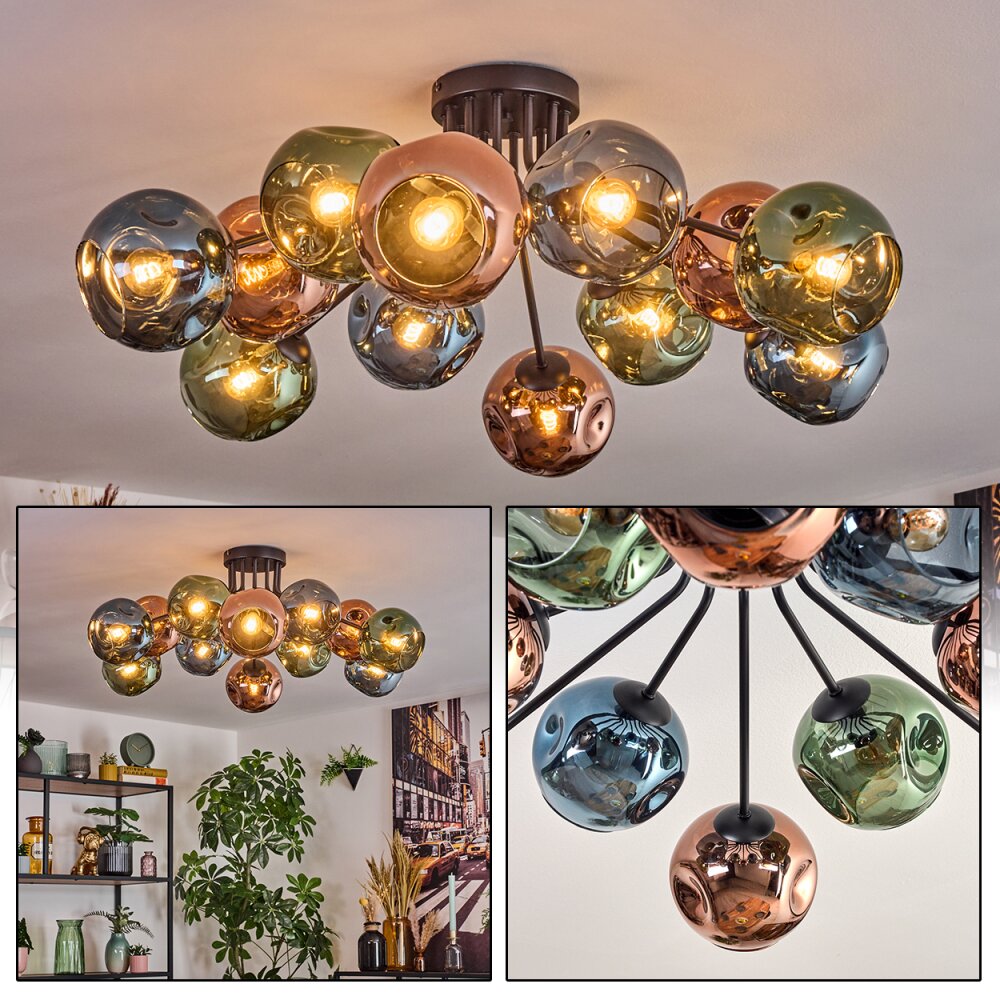 Ripoll Plafonnier, Boule lumineuse Bleu, Vert, Cuivré, 12 lumières main product photo