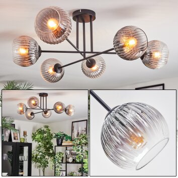 Koyoto Plafonnier, Boule lumineuse 78 cm Clair, Fumé, 6 lumières Koyoto Plafonnier, Boule lumineuse 78 cm Clair, Fumé, 6 lumières