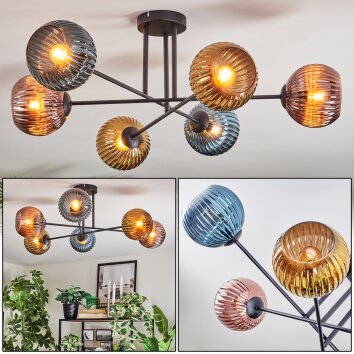 Koyoto Plafonnier, Boule lumineuse 80 cm Bleu, Or, Cuivré, 6 lumières