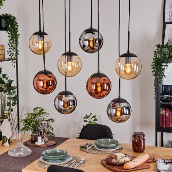 Gastor Suspension, Boule lumineuse, Suspension Ambre, Chrome, Cuivré, Fumé, 8 lumières