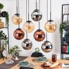 Gastor Suspension, Boule lumineuse, Suspension Ambre, Chrome, Cuivré, Fumé, 8 lumières