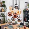 Gastor Suspension, Boule lumineuse, Suspension Ambre, Chrome, Cuivré, Fumé, 8 lumières