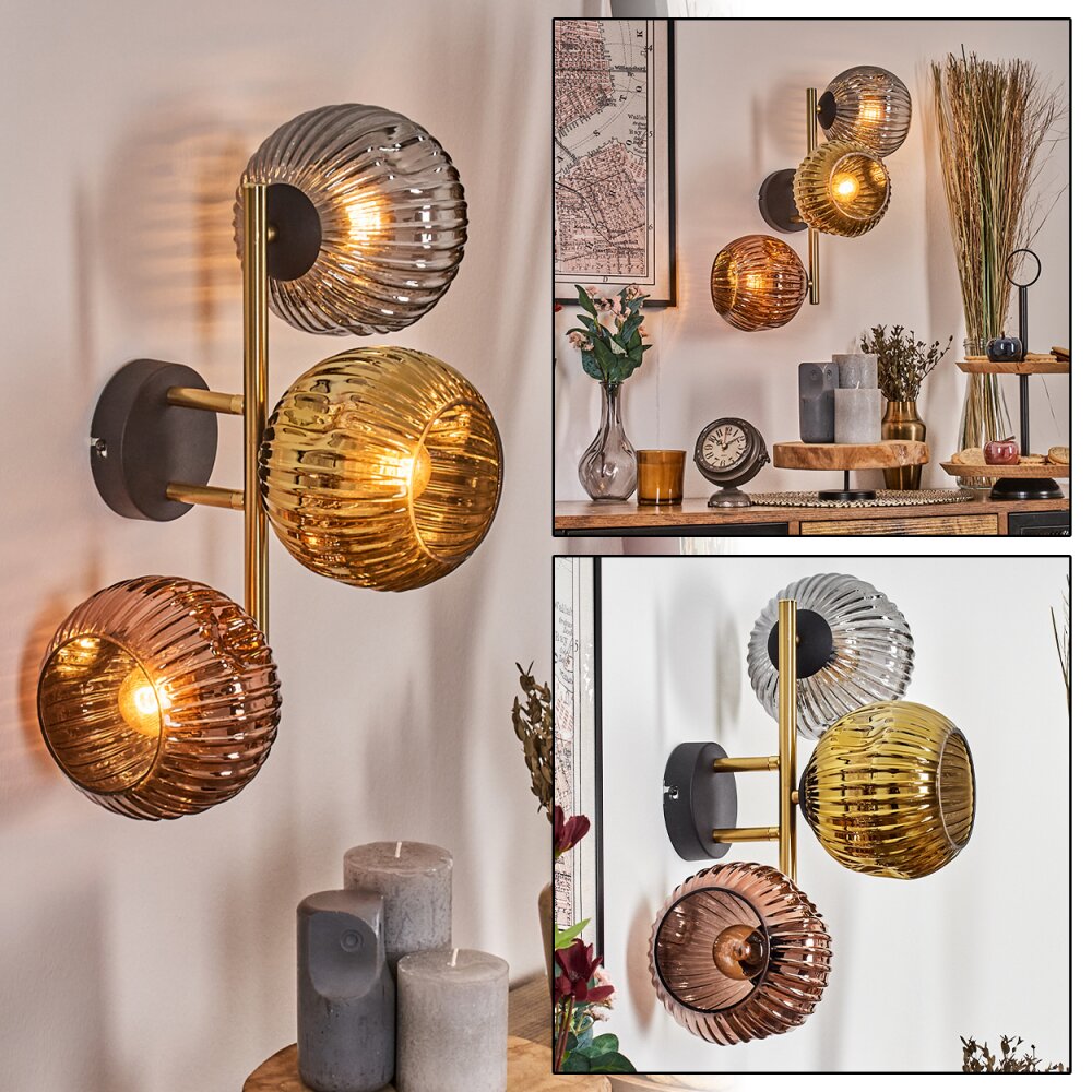 Ripoll Boule lumineuse, Applique murale Or, Noir, 3 lumières main product photo