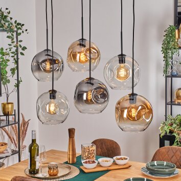 Ripoll Suspension, Boule lumineuse, Suspension Ambre, Clair, Fumé, 6 lumières