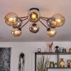 Koyoto Plafonnier, Boule lumineuse 86 cm Ambre, Chrome, Fumé, 8 lumières