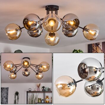 Koyoto Plafonnier, Boule lumineuse 86 cm Ambre, Chrome, Fumé, 8 lumières