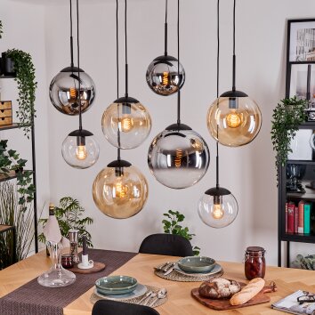 Gastor Suspension, Boule lumineuse, Suspension Ambre, Chrome, Clair, Fumé, 8 lumières