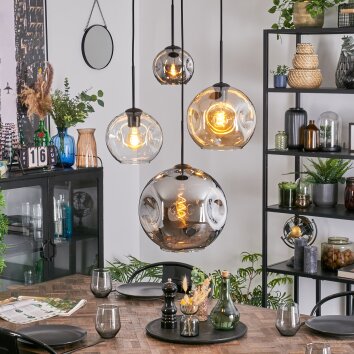 Ripoll Suspension, Boule lumineuse, Suspension grappe Ambre, Chrome, Clair, Fumé, 4 lumières