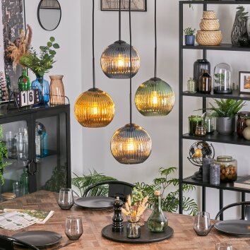 Koyoto Suspension, Boule lumineuse, Suspension grappe Bleu, Or, Vert, 4 lumières
