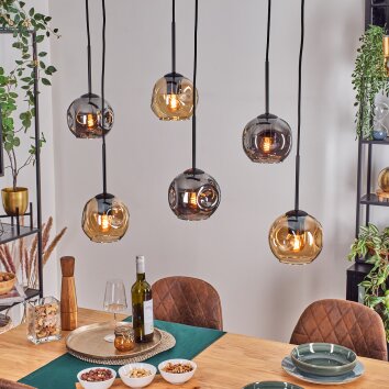 Ripoll Suspension, Boule lumineuse, Suspension Ambre, Fumé, 6 lumières