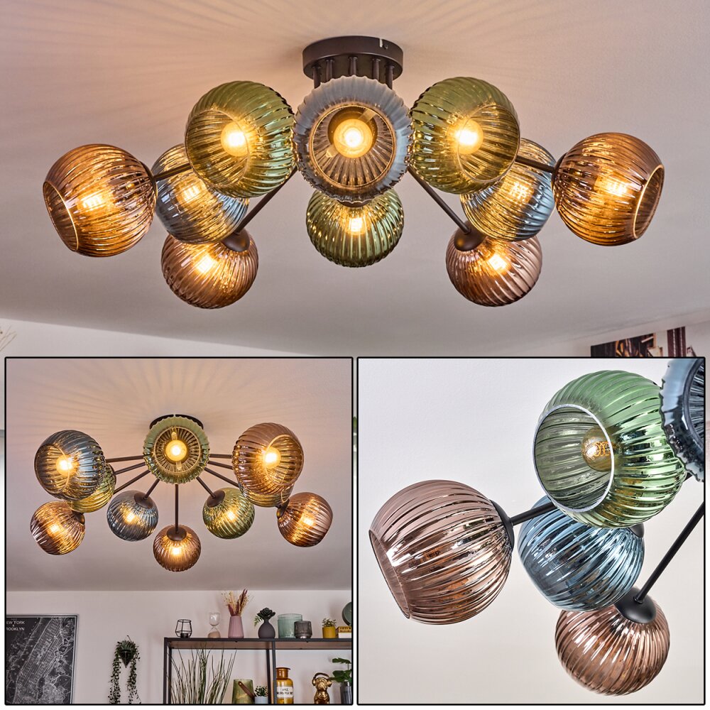 Koyoto Plafonnier, Boule lumineuse 85 cm Bleu, Vert, Cuivré, 10 lumières main product photo