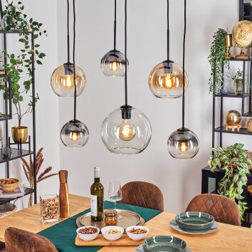 Koyoto Suspension, Boule lumineuse, Suspension Ambre, Clair, Fumé, 6 lumières