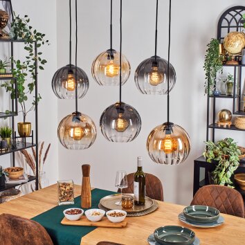 Koyoto Suspension, Boule lumineuse, Suspension Ambre, Clair, Fumé, 6 lumières