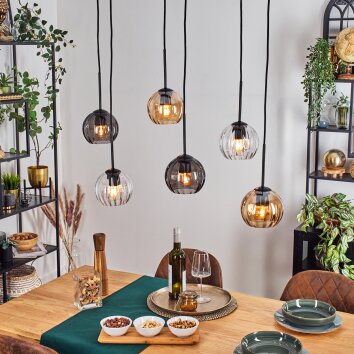 Koyoto Suspension, Boule lumineuse, Suspension Ambre, Clair, Fumé, 6 lumières