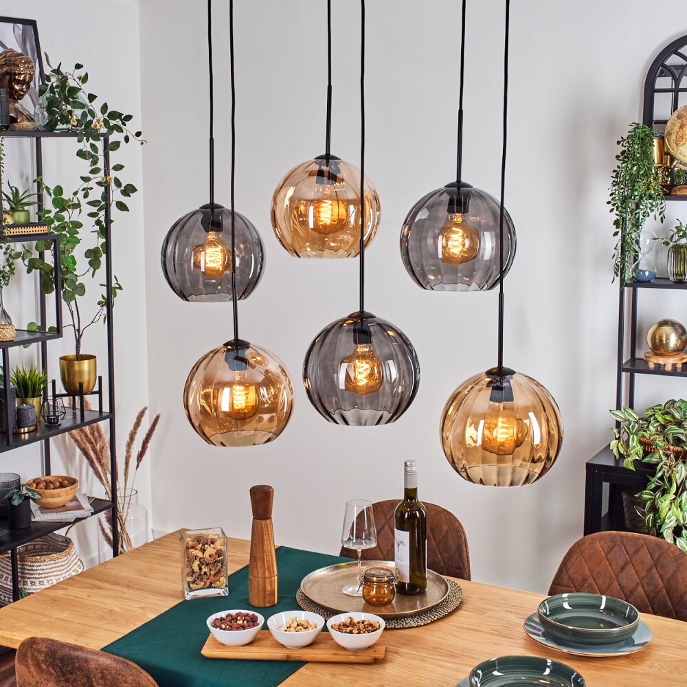 Koyoto Suspension, Boule lumineuse, Suspension Ambre, Fumé, 6 lumières main product photo