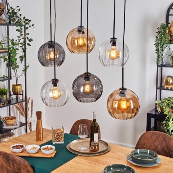 Koyoto Suspension, Boule lumineuse, Suspension Ambre, Clair, Fumé, 6 lumières