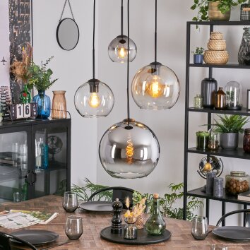 Koyoto Suspension, Boule lumineuse, Suspension grappe 35 cm Ambre, Chrome, Clair, Fumé, 4 lumières
