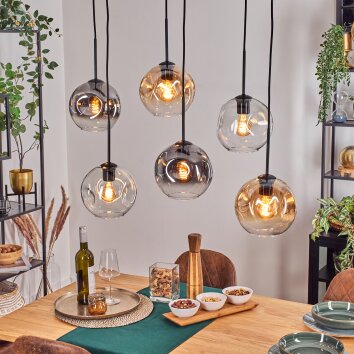 Ripoll Suspension, Boule lumineuse, Suspension Ambre, Clair, Fumé, 6 lumières