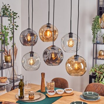 Ripoll Suspension, Boule lumineuse, Suspension Ambre, Clair, Fumé, 6 lumières