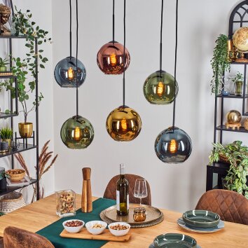 Koyoto Suspension, Boule lumineuse, Suspension Bleu, Or, Vert, Cuivré, 6 lumières