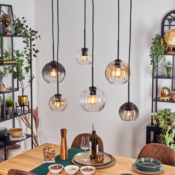 Koyoto Suspension, Boule lumineuse, Suspension Ambre, Clair, Fumé, 6 lumières
