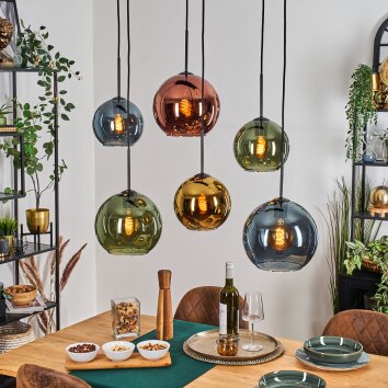 Koyoto Suspension, Boule lumineuse, Suspension Bleu, Or, Vert, Cuivré, 6 lumières