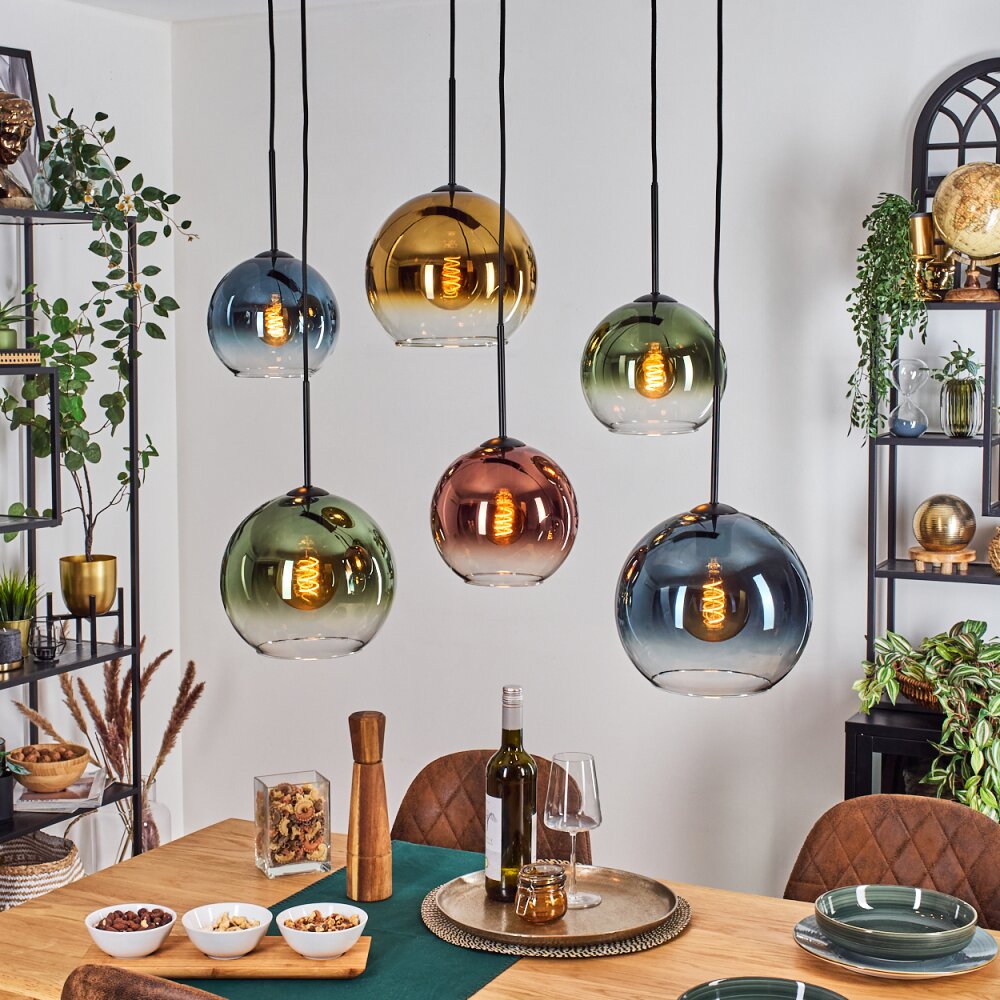 Koyoto Suspension, Boule lumineuse, Suspension Bleu, Or, Vert, Clair, Cuivré, 6 lumières main product photo