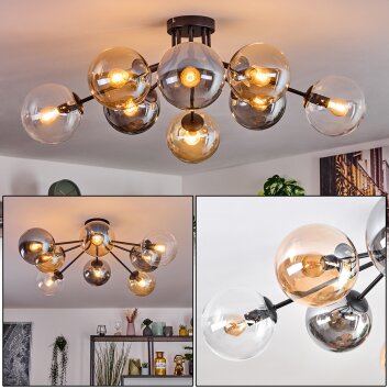 Gastor Plafonnier, Boule lumineuse Ambre, Clair, Fumé, 8 lumières