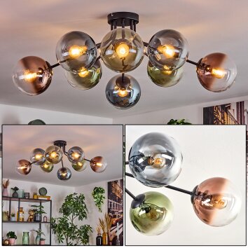 Gastor Plafonnier, Boule lumineuse 87 cm Bleu, Vert, Clair, Cuivré, 8 lumières