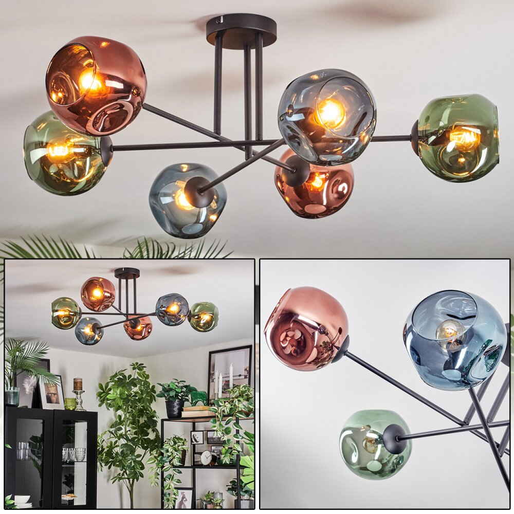 Ripoll Plafonnier, Boule lumineuse Bleu, Vert, Cuivré, 6 lumières main product photo