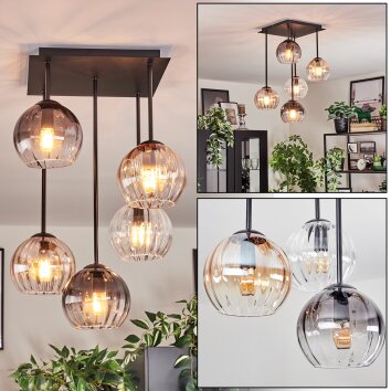 Koyoto Plafonnier, Boule lumineuse Ambre, Clair, Fumé, 5 lumières