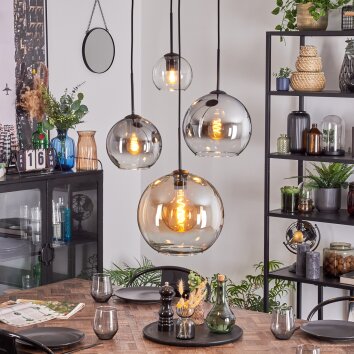 Koyoto Suspension, Boule lumineuse, Suspension grappe Ambre, Chrome, Clair, Fumé, 4 lumières
