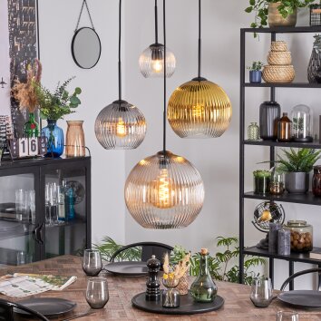 Koyoto Suspension, Boule lumineuse, Suspension grappe Ambre, Or, Clair, Fumé, 4 lumières