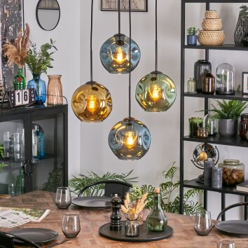 Ripoll Suspension, Boule lumineuse, Suspension grappe Bleu, Or, Vert, 4 lumières